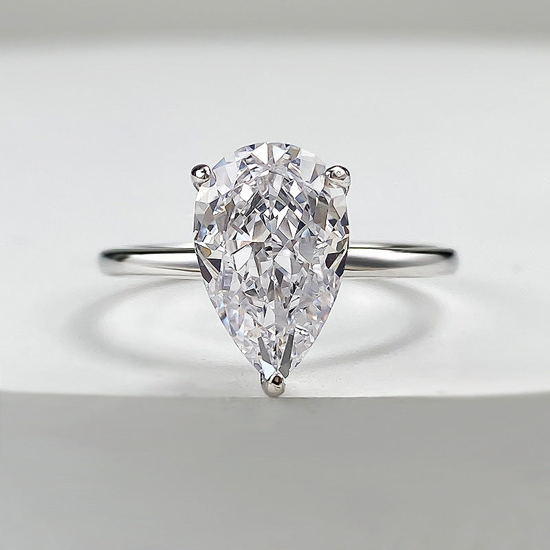 3 CT Pear Cut Solitaire Diamond Ring White Gold Plated