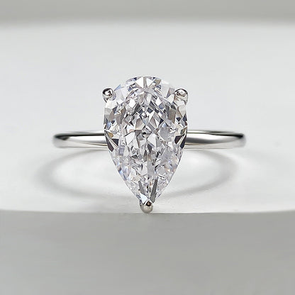 3 CT Pear Cut Solitaire Diamond Ring White Gold Plated