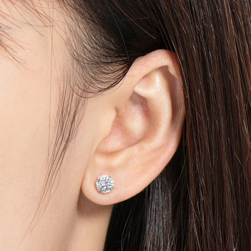 Sparkling Halo Moissanite Stud Earrings
