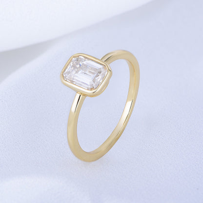 Emerald Cut Bezel Set Solitaire Ring 
