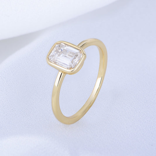 Emerald Cut Bezel Set Solitaire Ring 