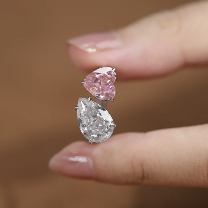 Toi et Moi Pink Heart & White Pear Diamond Ring