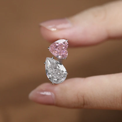 Toi et Moi Pink Heart & White Pear Diamond Ring