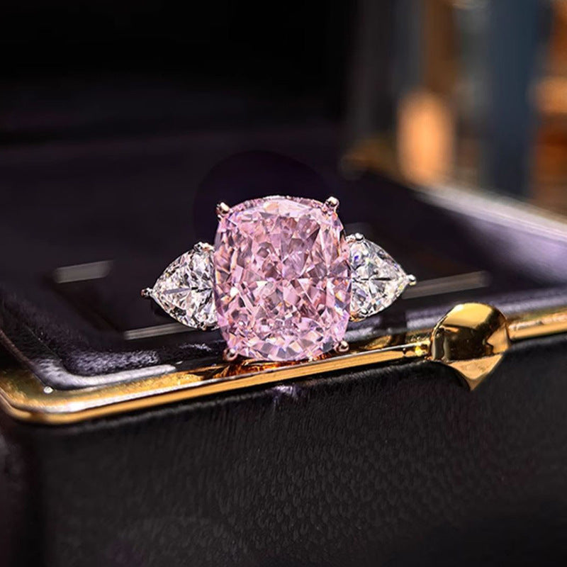 Crushed Ice Three Stone Pink Diamond Ring 