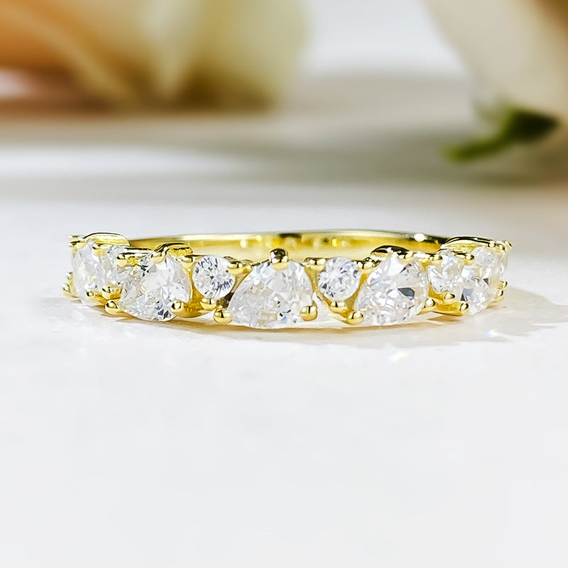 Pear & Round Cut Half Eternity Silver Ring 
