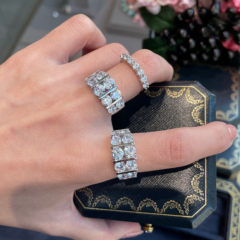 White Gold Plated Double Row Diamond Band