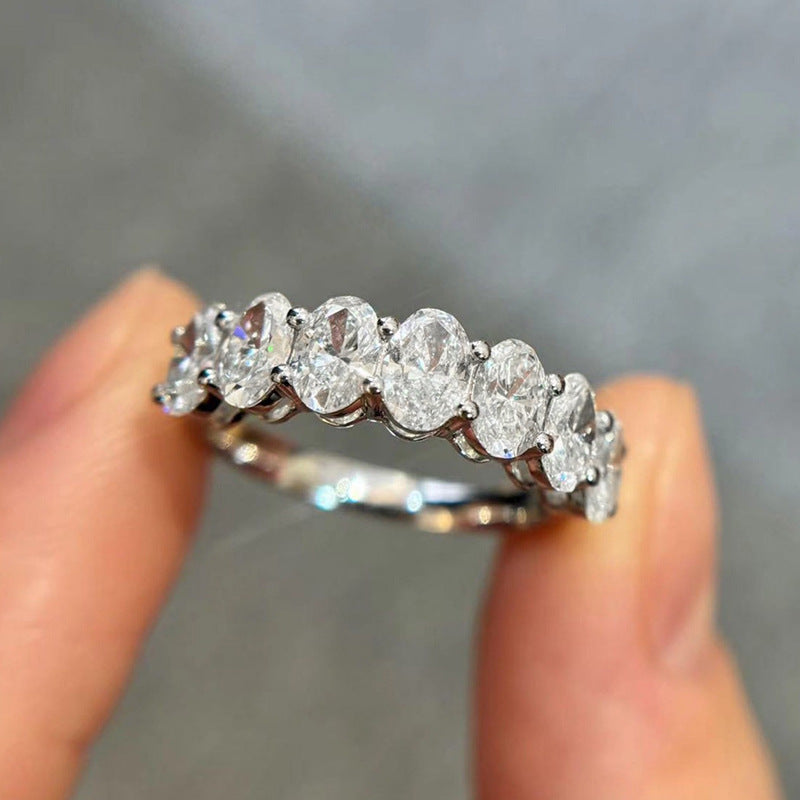 Oval Cut Half Eternity Silver Ring 