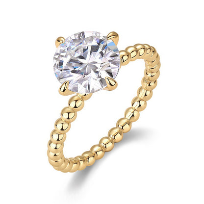 Silver Golden Bead Solitaire Ring