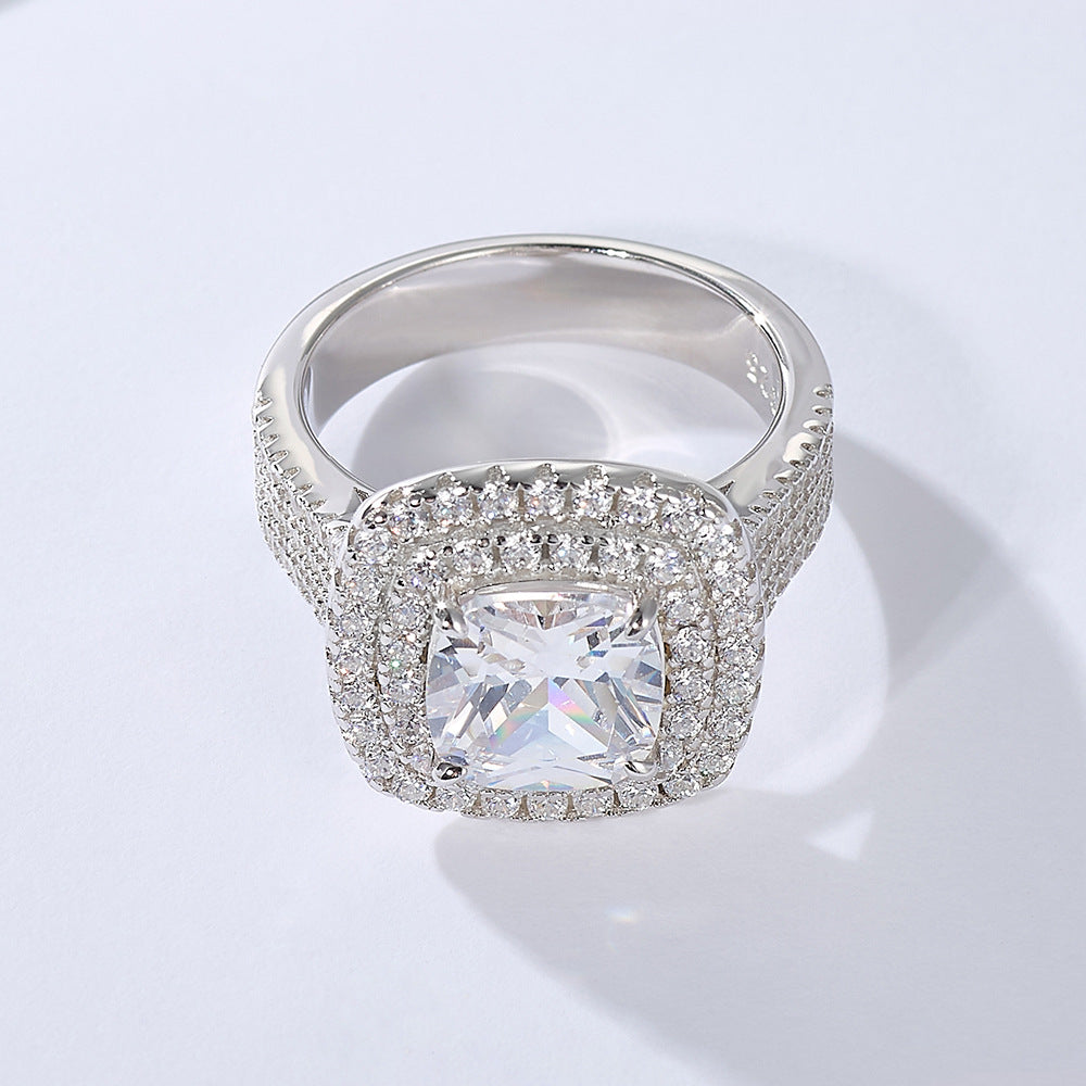Double Halo Cushion Cut Diamond Ring Silver 925 