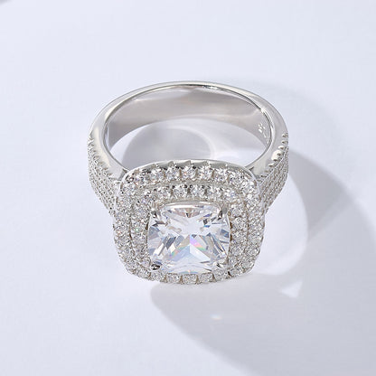 Double Halo Cushion Cut Diamond Ring Silver 925 