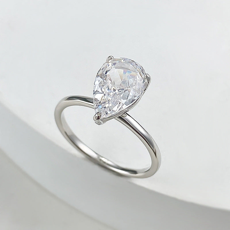 3 CT Pear Cut Silver Solitaire Diamond Ring