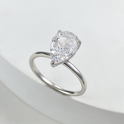 3 CT Pear Cut Silver Solitaire Diamond Ring