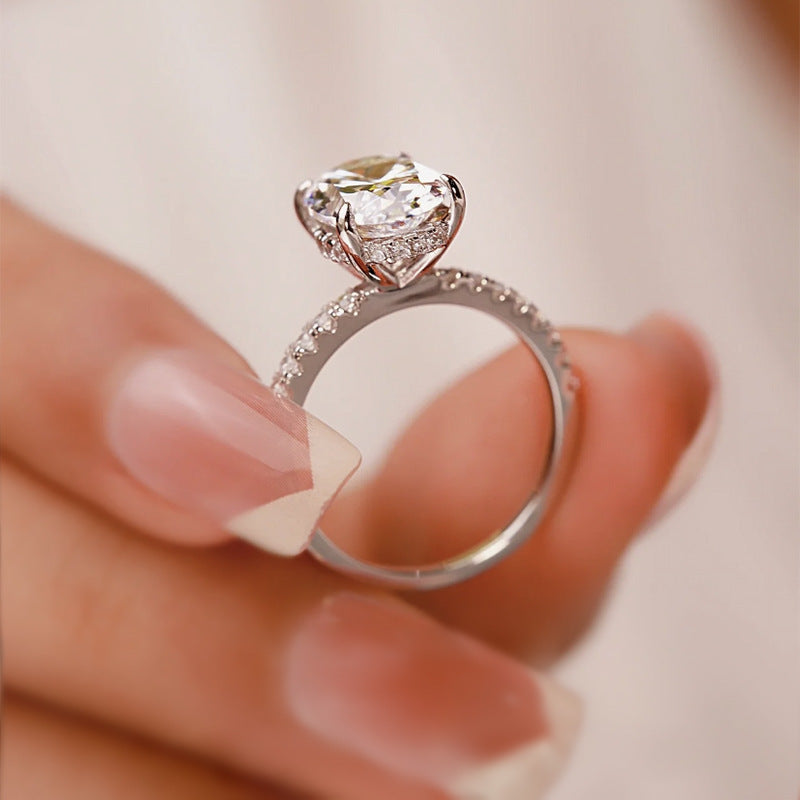 Crushed Ice Oval Cut 3 carat Hidden Halo Ring 