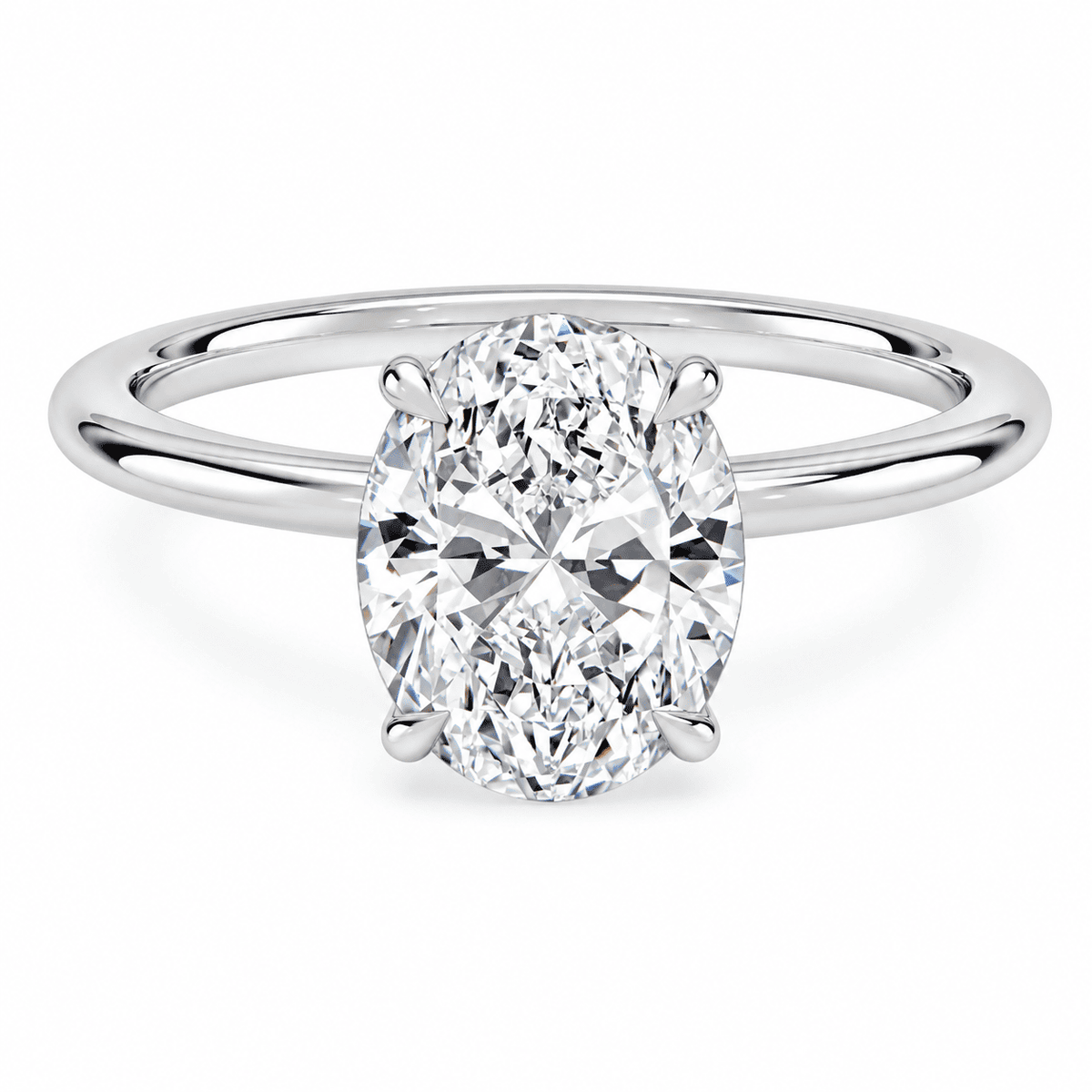 Oval moissanite engagement ring in white gold plated 925 sterling silver