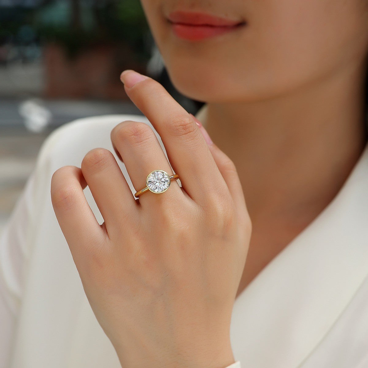 Silver 3 CT Moissanite Bezel Ring