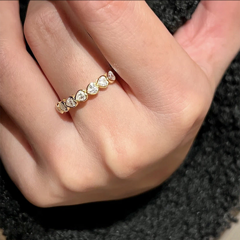 Silver 7 Stone Heart Bezel Diamond Anniversary Ring 
