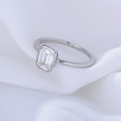 Emerald Cut Bezel Set Solitaire Ring Silver 925