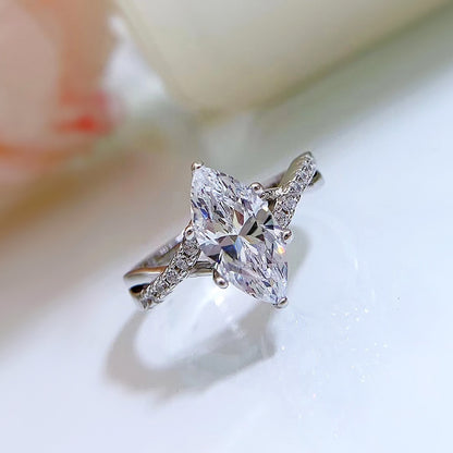 Marquise Cut Twisted Engagement Silver  Ring