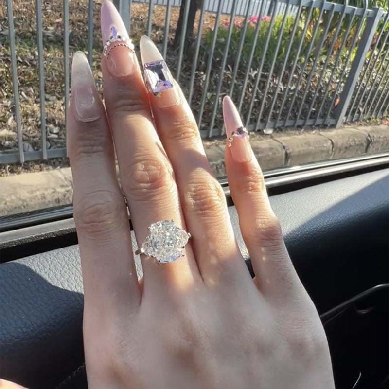 Three Stone Radiant Silver Ring