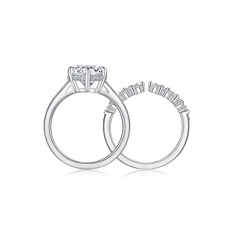 Hidden Halo Round Cut Open Ring Set 