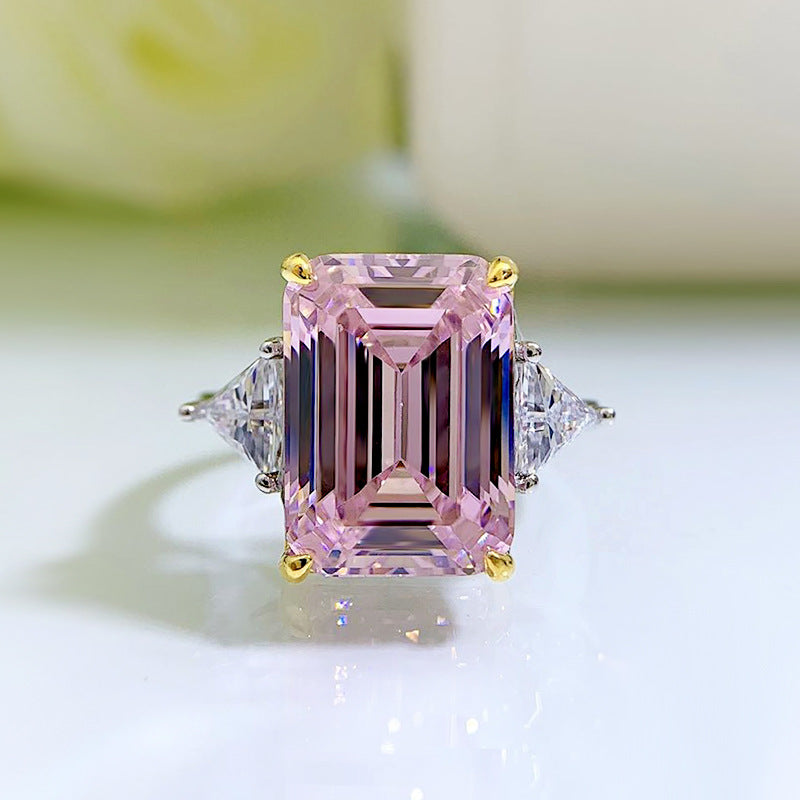 6.5 CT Pink Diamond Emerald Cut Three-Stone Ring