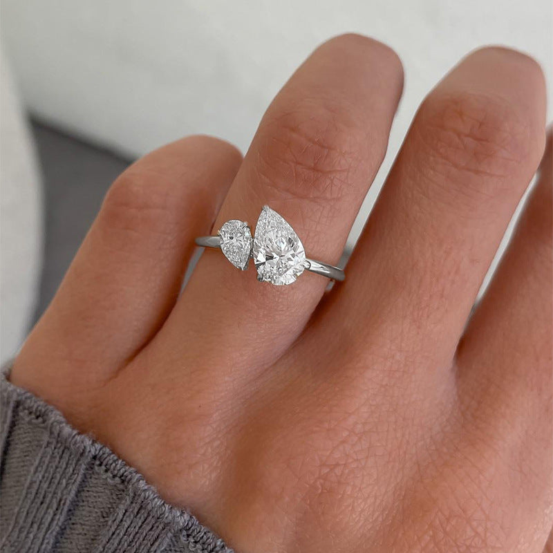 Double Pear Spark Silver Ring