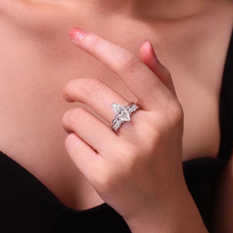Marquise & Cluster Open Ring Set. Silver 925 ring set