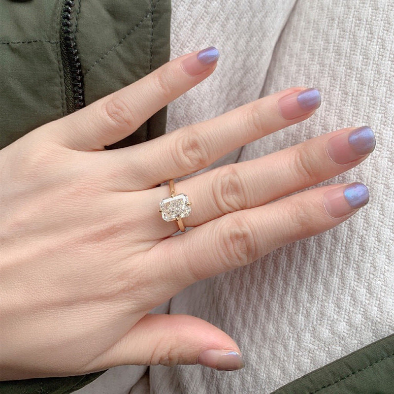 Radiant Cut Sterling Silver 925 Solitaire Engagement Ring 
