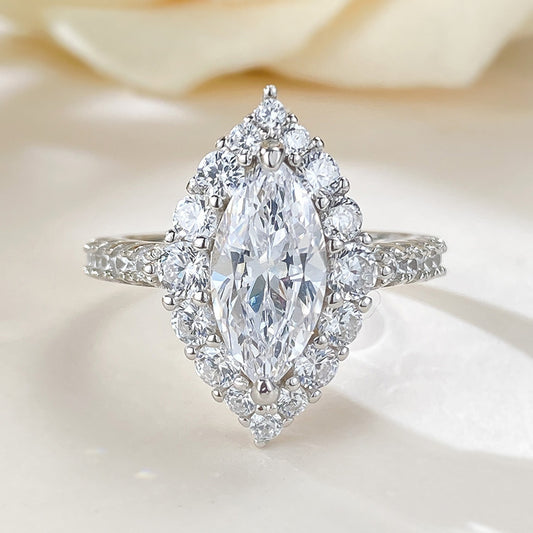 Marquise Halo Engagement Silver 925 Ring