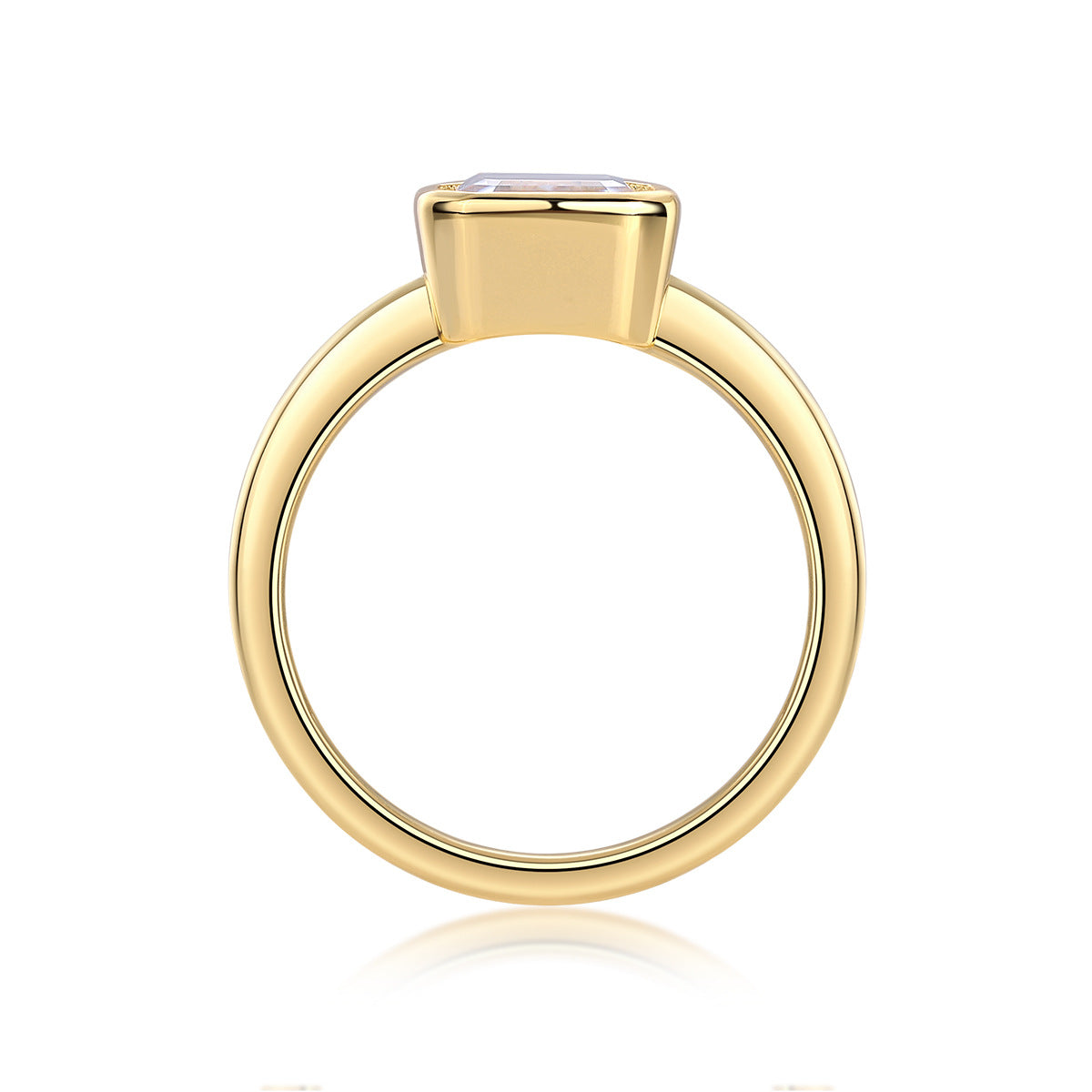 Gold Plated Emerald Cut Moissanite Bezel Ring