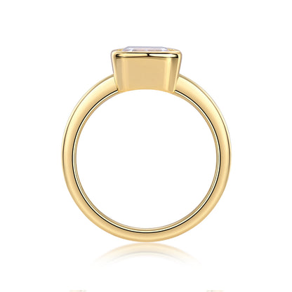 Gold Plated Emerald Cut Moissanite Bezel Ring