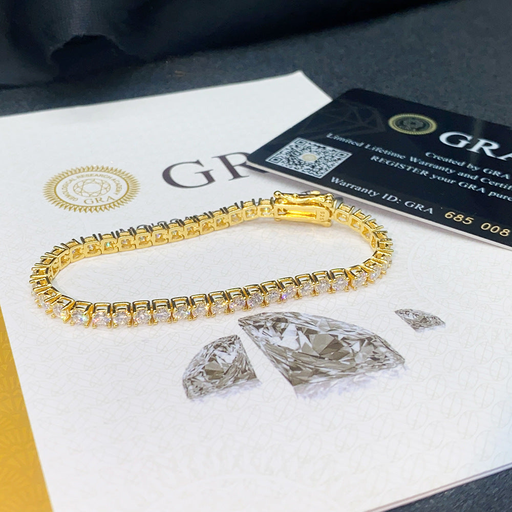 Gold Plated 2mm Classic Moissanite Tennis Bracelet