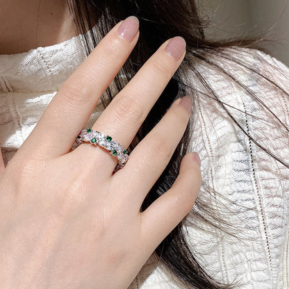 Emerald Bloom Oval & Round Cut Eternity Ring. Silver 925