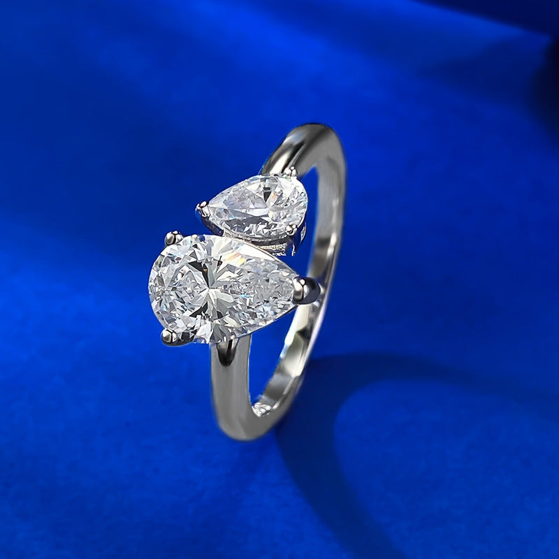 Double Pear Spark Ring. Silver 925 Ring