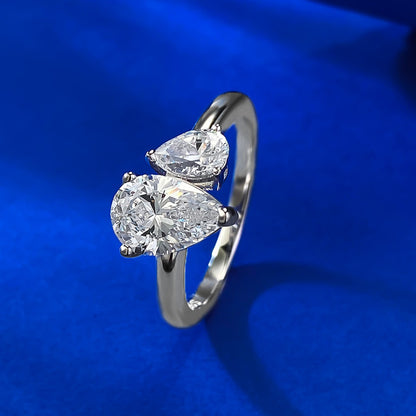 Double Pear Spark Ring. Silver 925 Ring