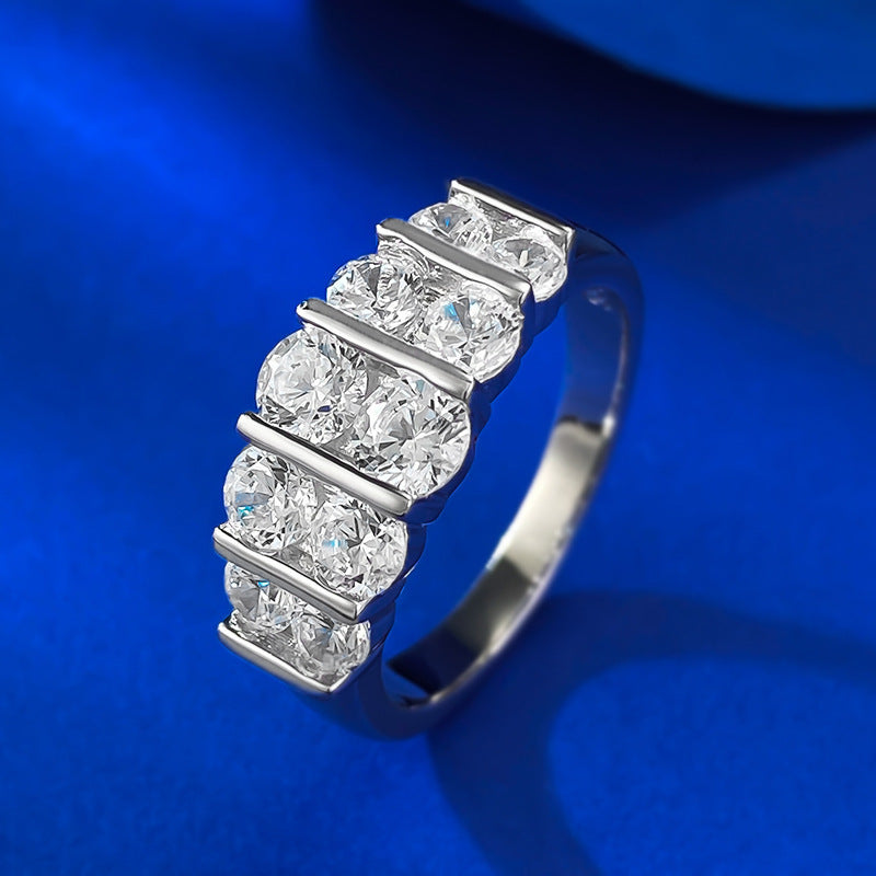 White Gold Plated Silver 925 Double Row Diamond Band
