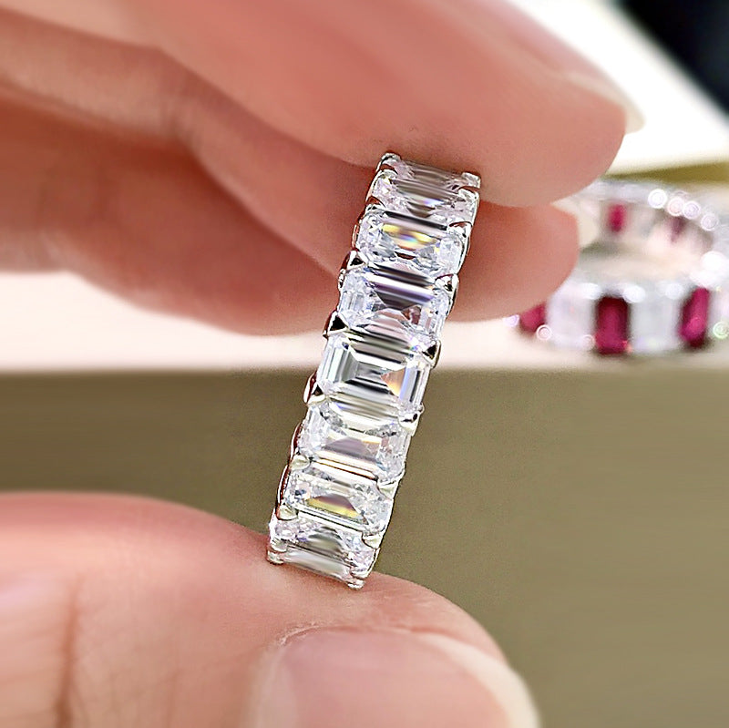 Emerald Cut Eternity Silver Band 