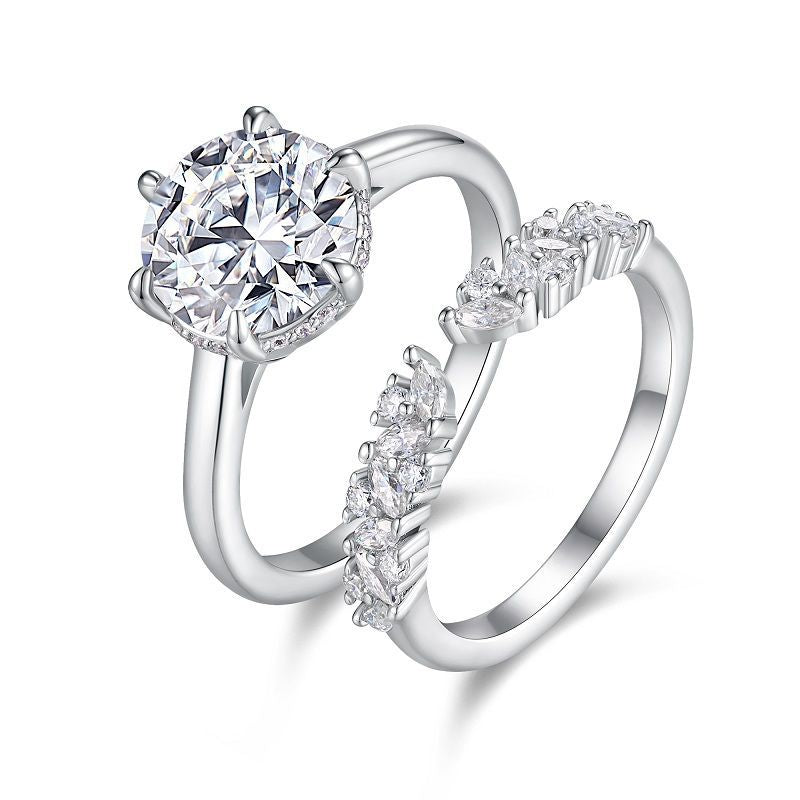 Silver Round Cut Open Ring Set 
