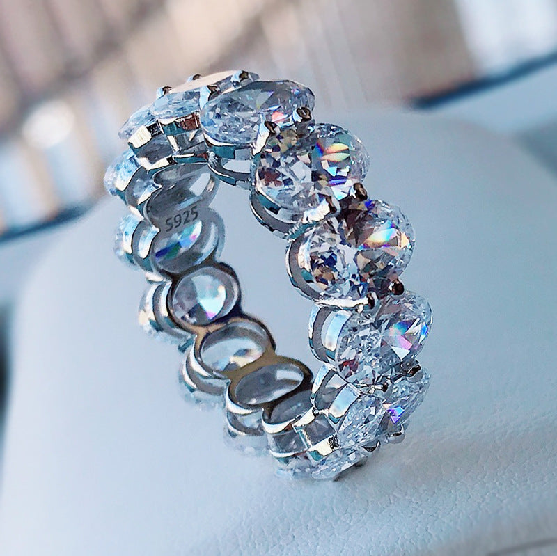 Radiant Oval Cut Eternity Silver 925 Ring
