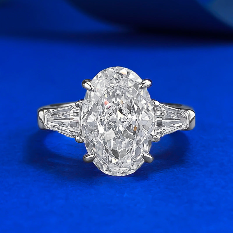 3 CT Oval Diamond Three-Stone Ring. Silver 925 Ring