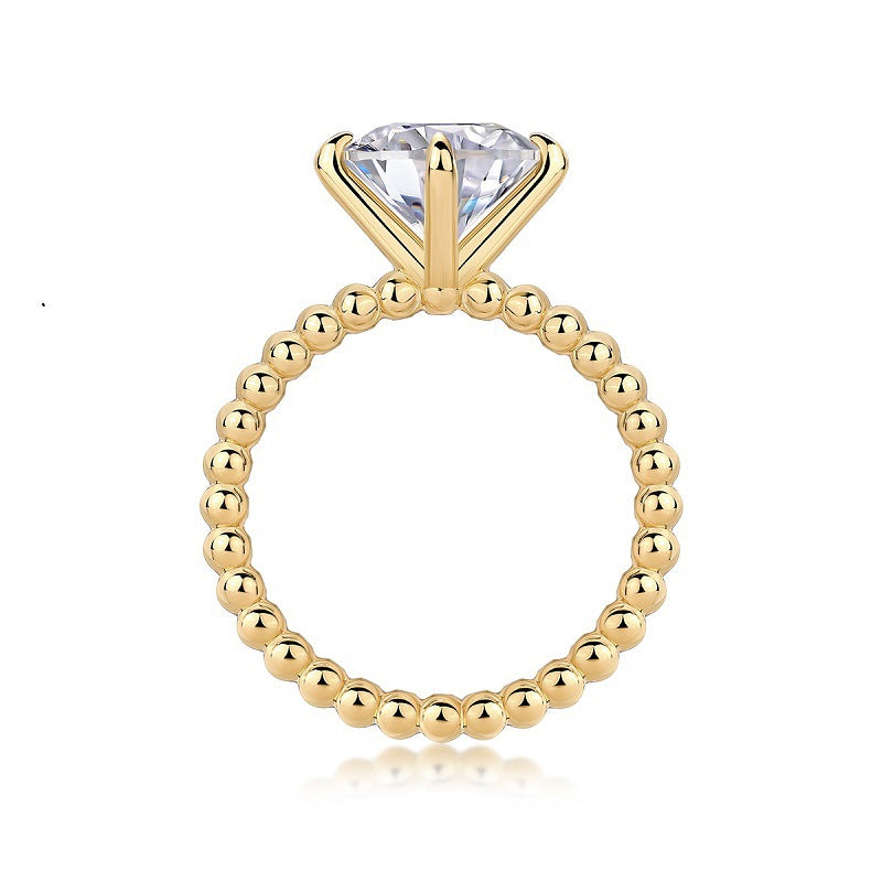 Silver 925 Golden Bead Solitaire Ring