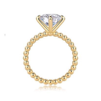 Silver 925 Golden Bead Solitaire Ring