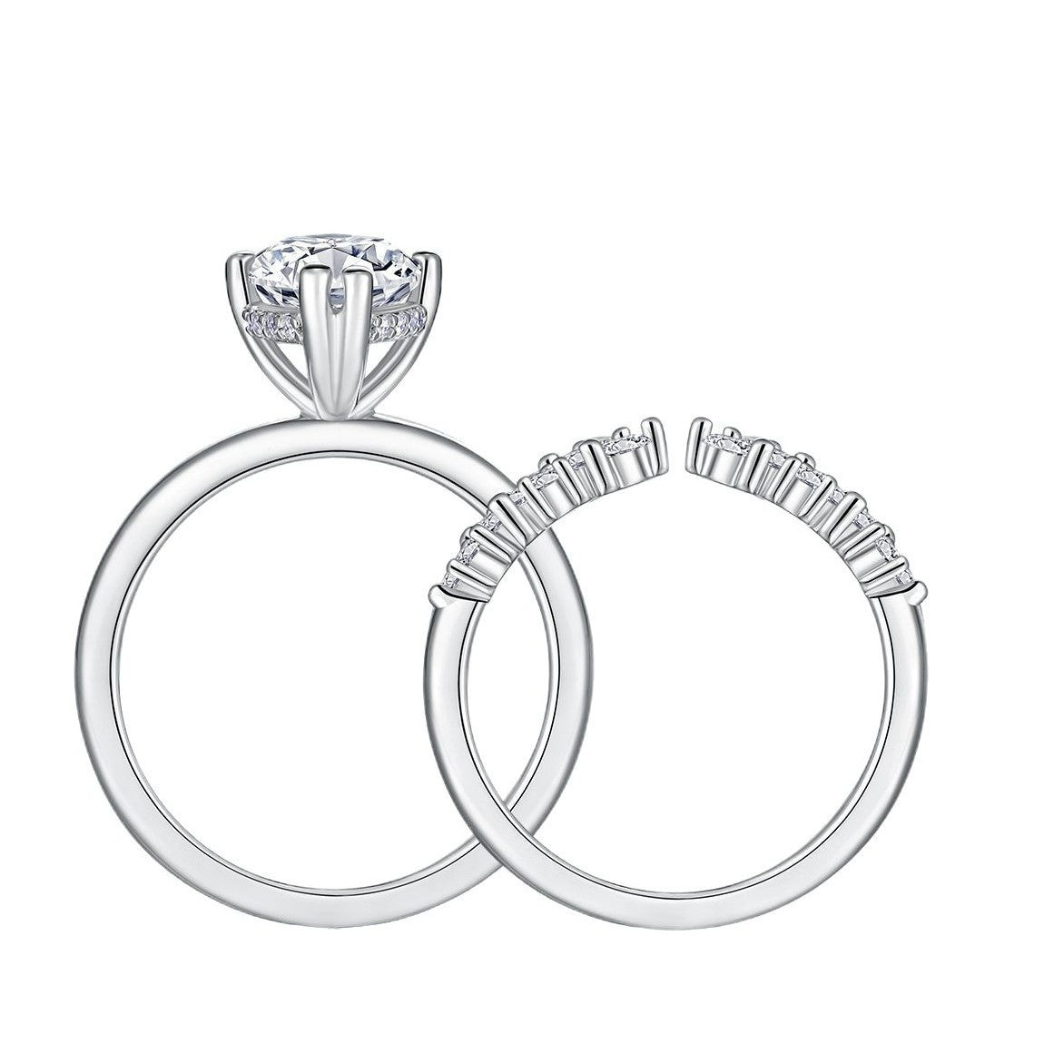 Marquise & Cluster Open Ring Set. Travel Wedding Set