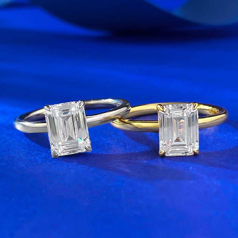 Gold plated and White Gold Plated Ring. Emerald Cut Solitaire Ring