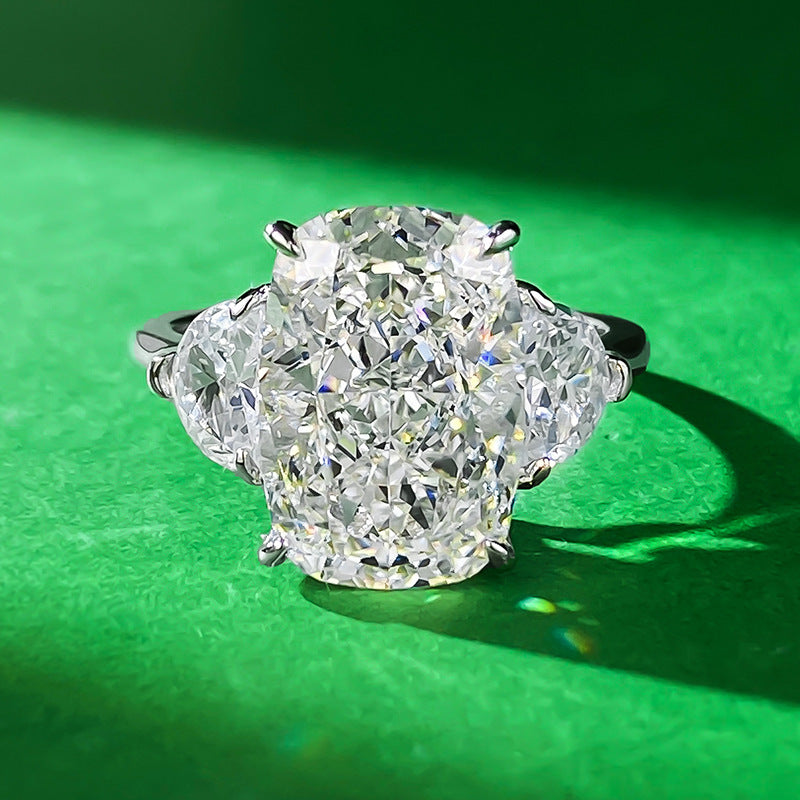 Three Stone Radiant Ring. Silver 925 White Gold Ring