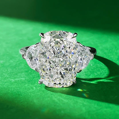 Three Stone Radiant Ring. Silver 925 White Gold Ring