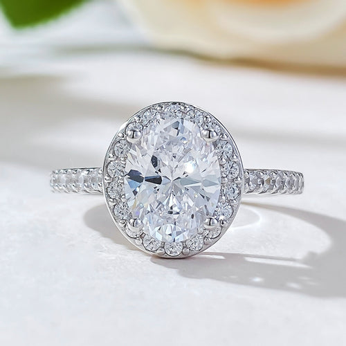 Oval Cut Halo Diamond Silver 925 Ring