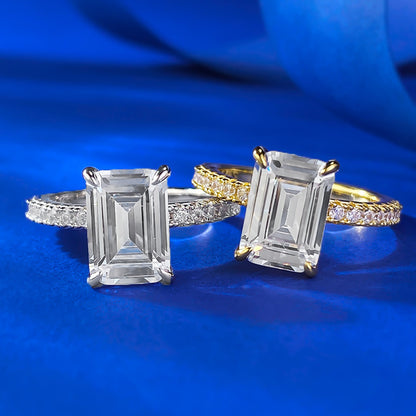 Silver 925 3 CT Emerald Cut Hidden Halo Ring