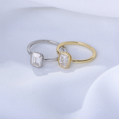 Silver 925 Solitaire Bezel Set Emerald Cut Rings
