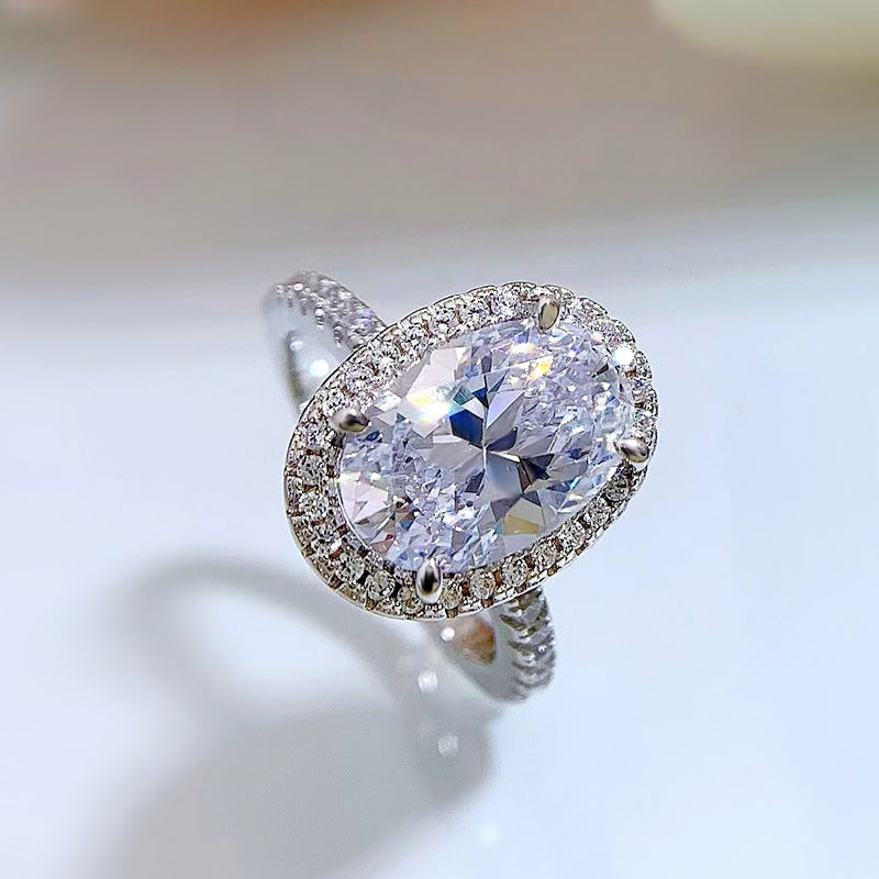 4 CT Oval Cut Halo Diamond Ring. Silver 925 Ring